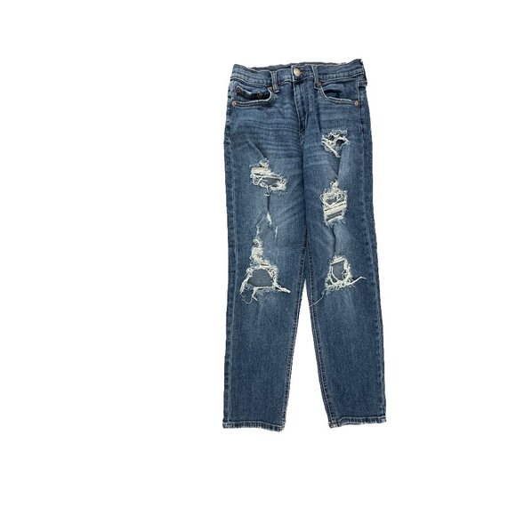 Aeropostale Distressed Stretch Mom Jean Women's size 6 Dark Blue Denim Jeans - Picture 1 of 5